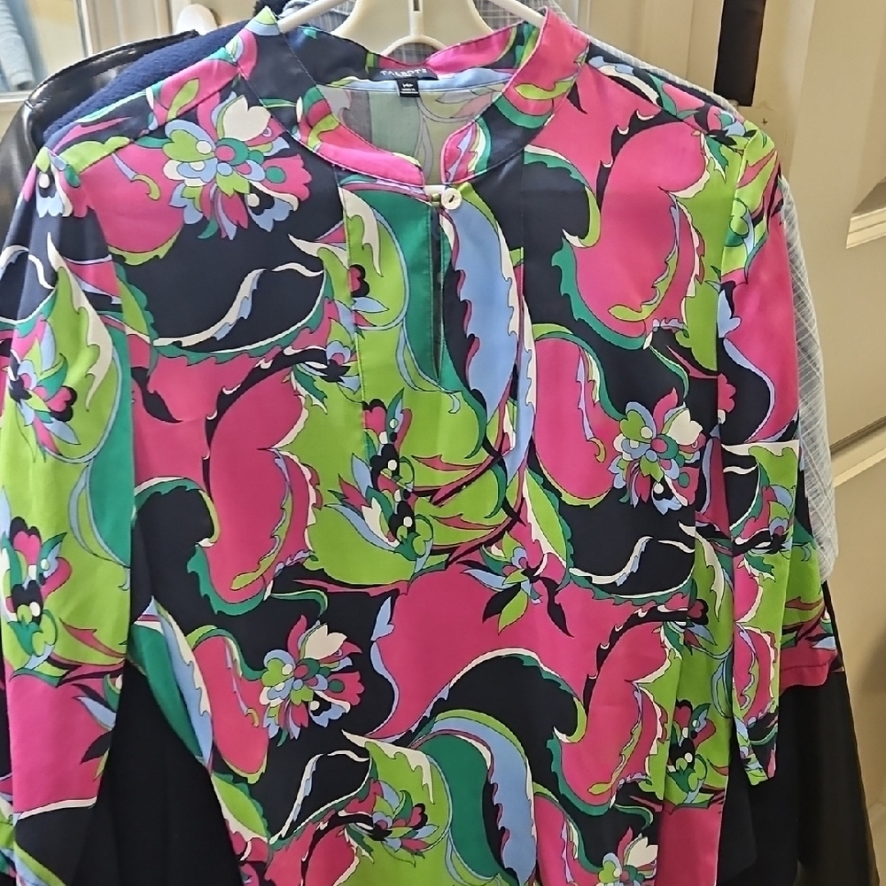 Talbots Pink Mandarin Collar 3/4 Sleeve Blouse